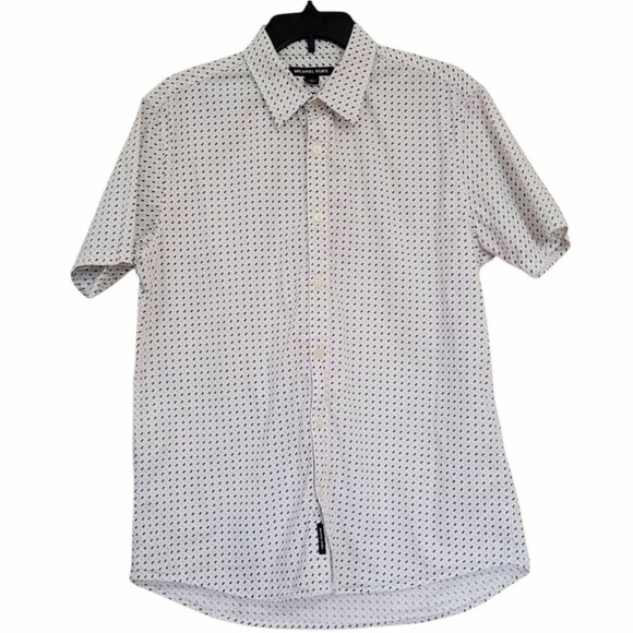 Michael Kors Logo Print Slim Fit Short Sleeve Button Down Shirt Size L - Picture 1 of 7